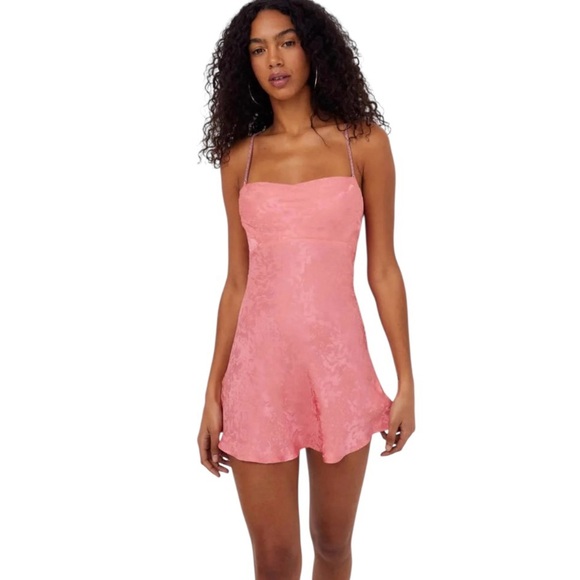For Love & Lemons Gabrielle Pink Damask Mini Dress Size Large NWT - Picture 3 of 7